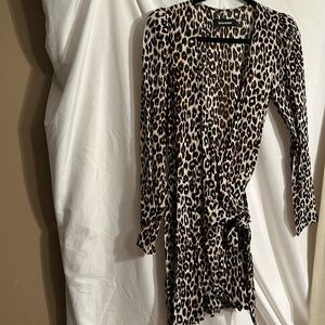 Ladies like new Refirmation long sleeve leopard animal print wrap mini dress